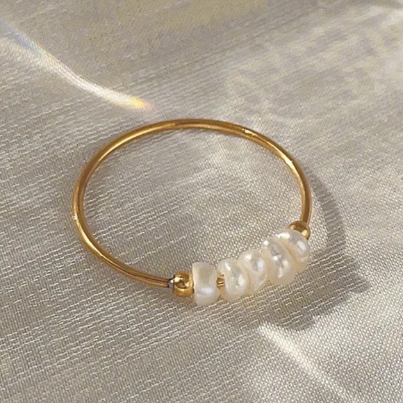 Jewelry - *New* Stainless Steel 18k Gold Plated and Pearl Ring